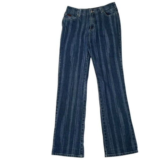 FUBU Denim - Fubu Women's Vintage Y2K Wide Straight Leg Medium Wash Stiped Jeans Size 12